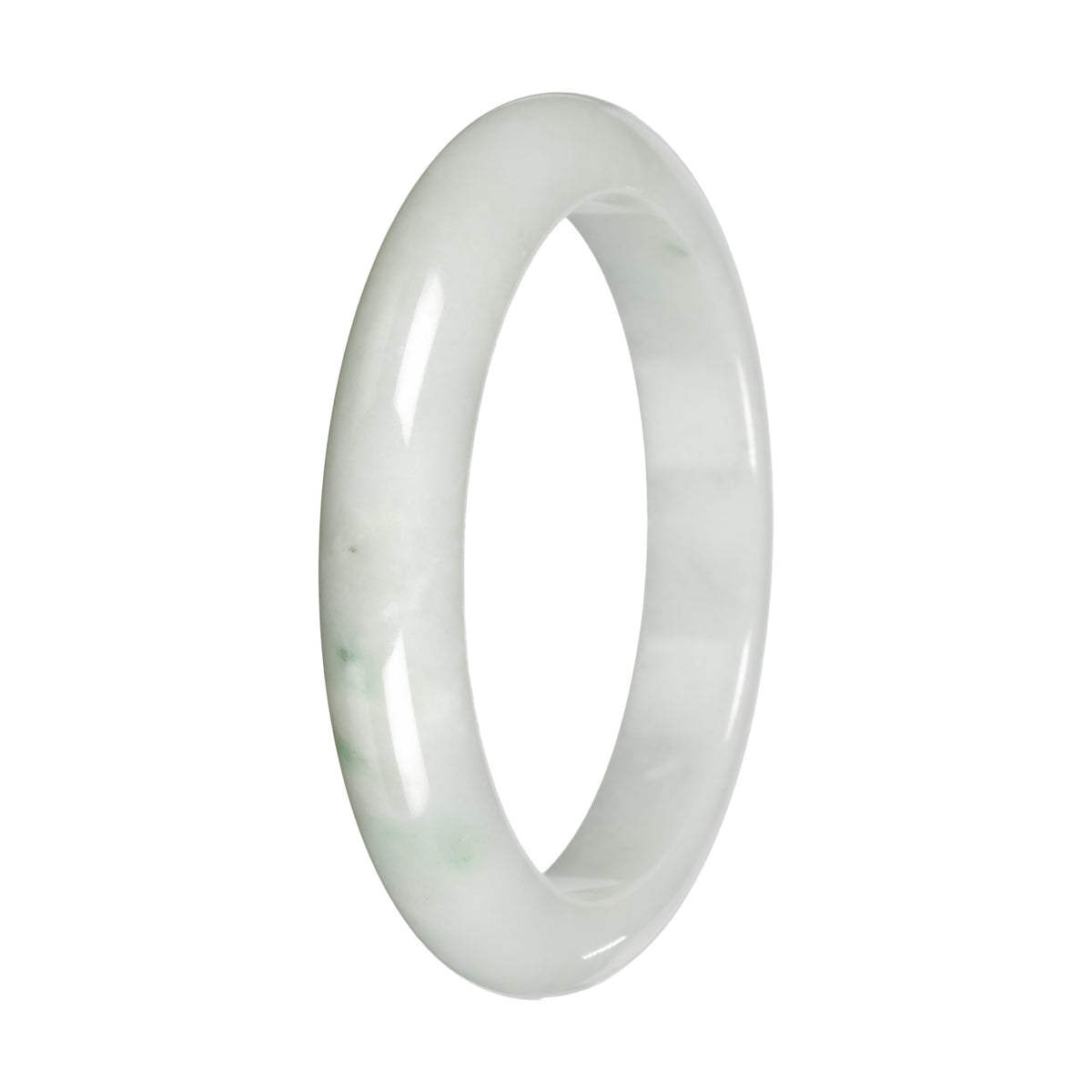 Natural White with Light Green Patches Burmese Jade Bangle - 60mm Half Moon
