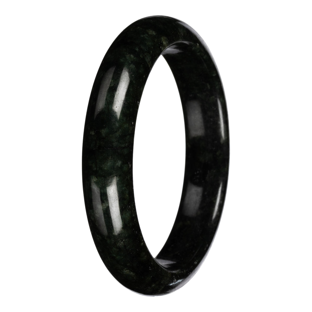 Natural Black and Deep Green Pattern Jadeite Jade Bangle - 63mm Half Moon