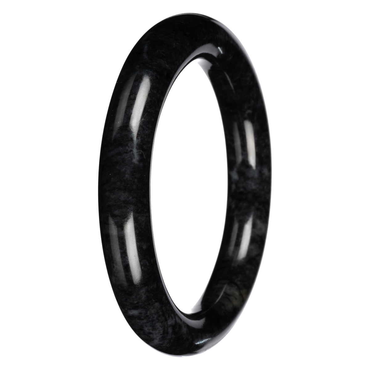 Grade A Black with Dark Gray Pattern Burma Jade Bangle Bracelet - 60mm Round