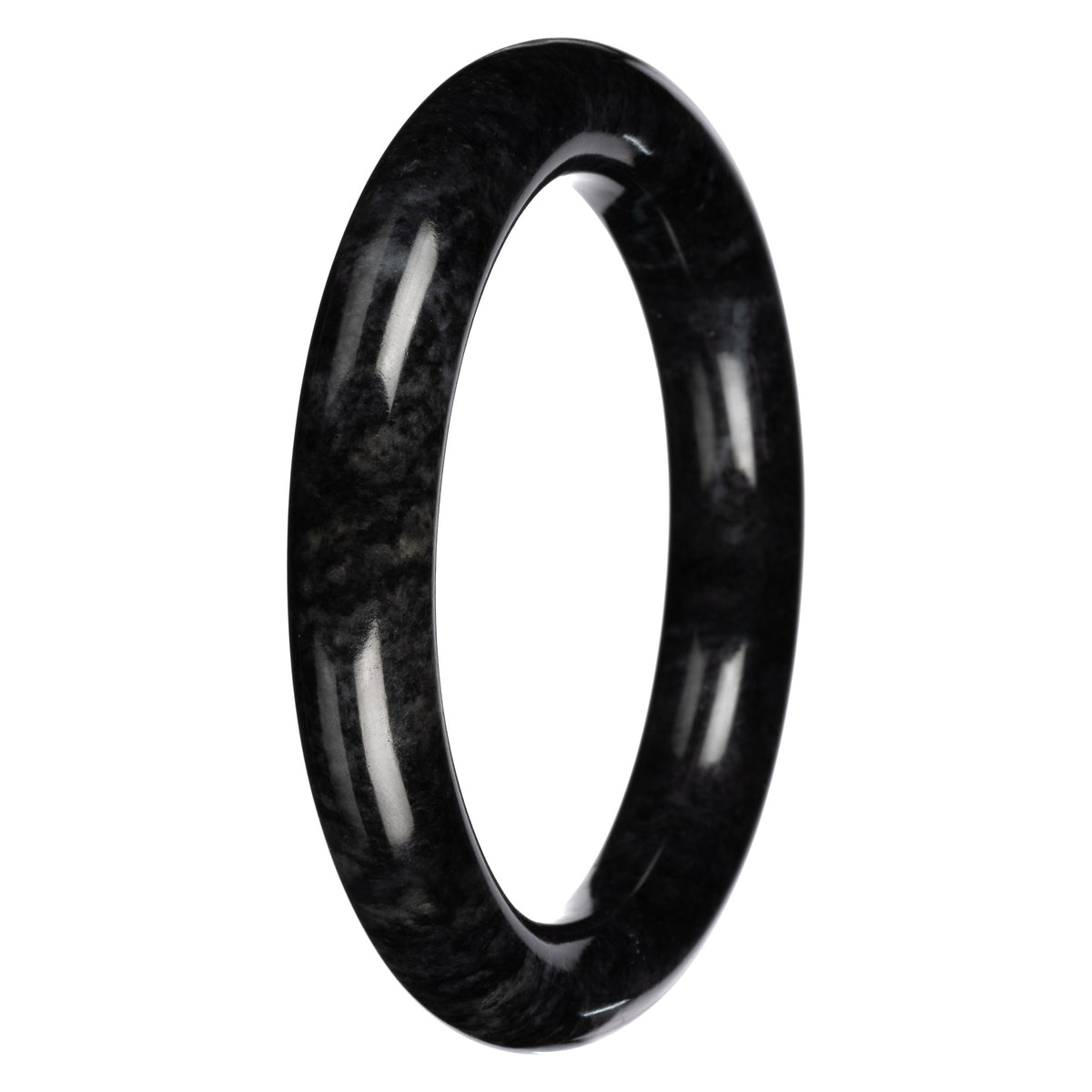 Grade A Black with Dark Gray Pattern Burma Jade Bangle Bracelet - 60mm Round