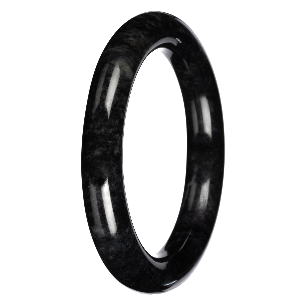 Grade A Black with Dark Gray Pattern Burma Jade Bangle Bracelet - 60mm Round