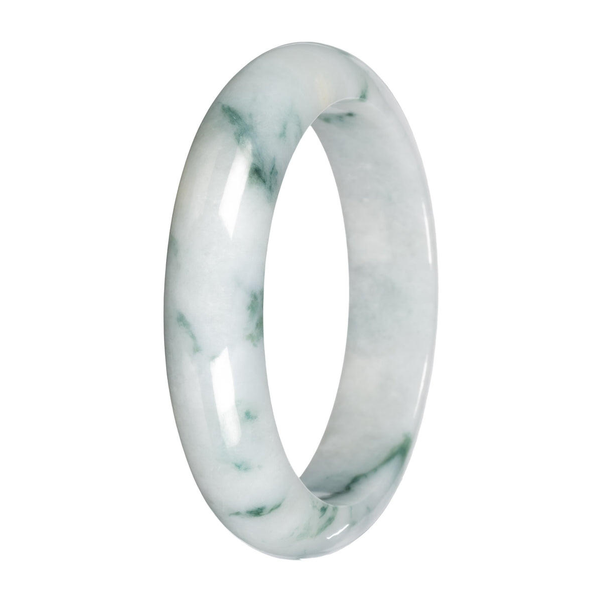 Real White with Green Pattern Jade Bangle - 59mm Half Moon