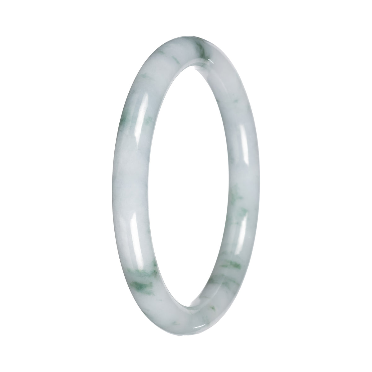 Natural White with Green Pattern Burmese Jade Bangle - 57mm Petite Round