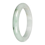 Real White with Light Green Pattern Burmese Jade Bangle - 59mm Half Moon