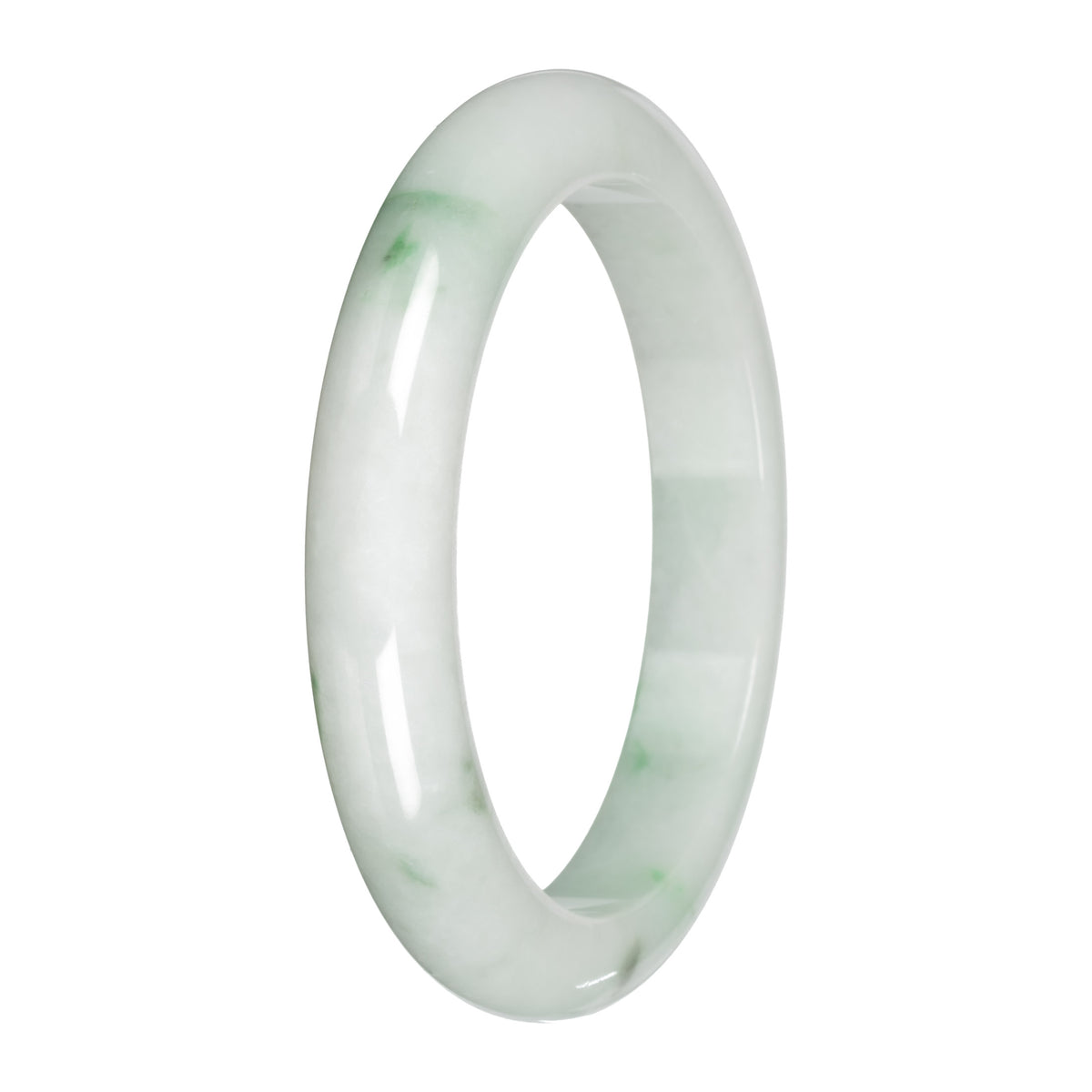 Genuine White with Apple Green and Olive Patches Traditional Jade Bangle Bracelet - 59mm Half Moon