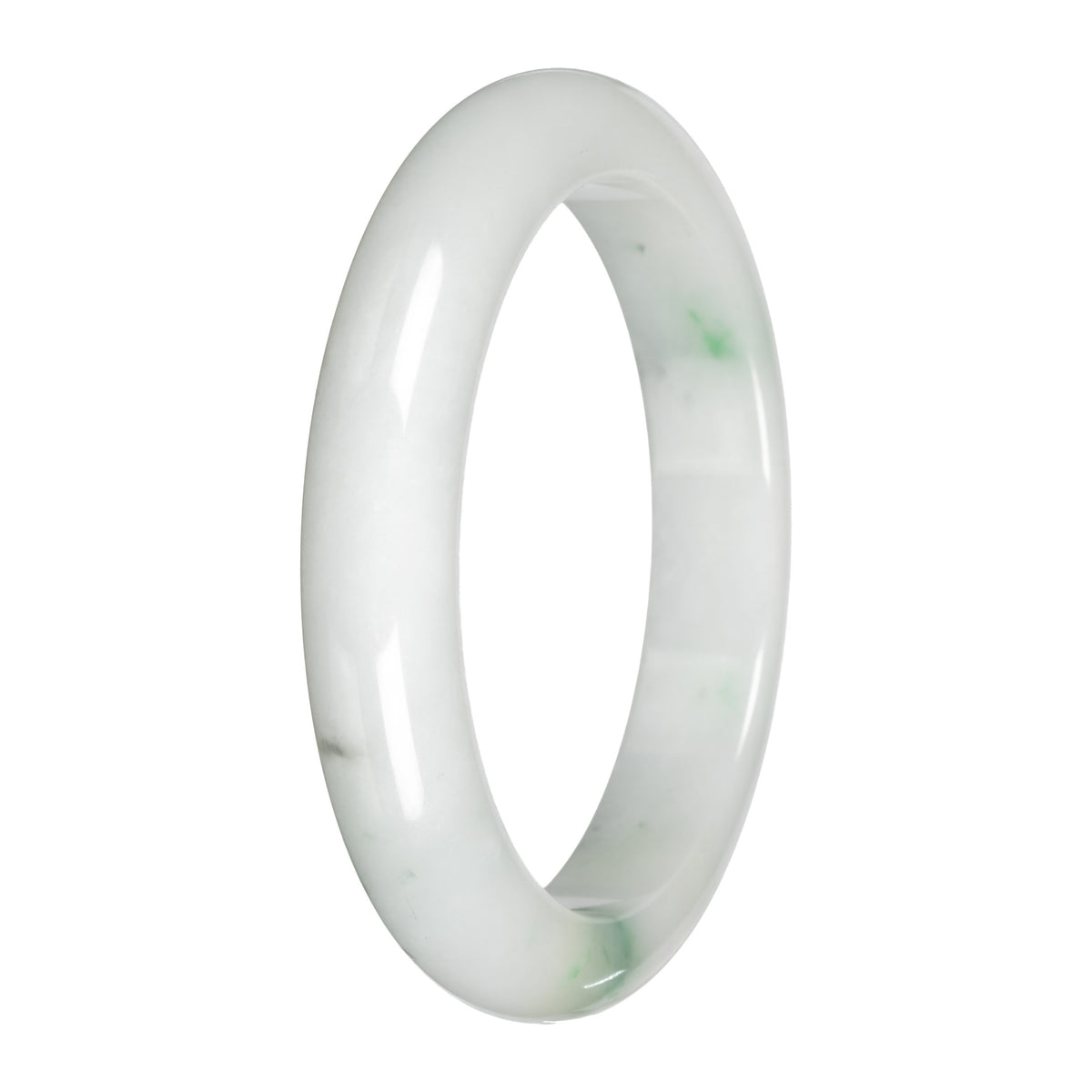 Authentic White with Apple Green Patches Traditional Jade Bangle - 59mm Half Moon