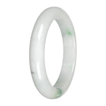 Authentic White with Apple Green Patches Traditional Jade Bangle - 59mm Half Moon