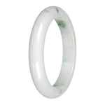Authentic White with Apple Green Patches Traditional Jade Bangle - 59mm Half Moon