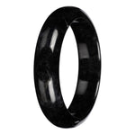 Natural Black with Dark Gray Pattern Burmese Jade Bangle Bracelet - 63mm Half Moon