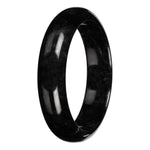 Natural Black with Dark Gray Pattern Burmese Jade Bangle Bracelet - 63mm Half Moon