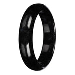 Natural Black with Dark Gray Pattern Burmese Jade Bangle Bracelet - 63mm Half Moon
