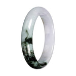 Authentic Light Lavender with Deep Green Patch Jadeite Jade Bangle - 57mm Half Moon