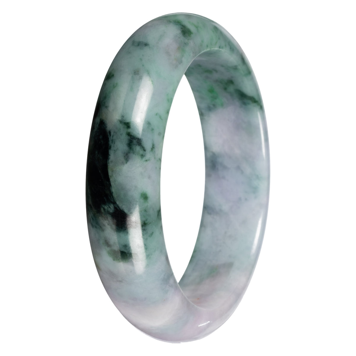 Grade A Gray with Green Pattern Jade Bangle - 62mm Half Moon