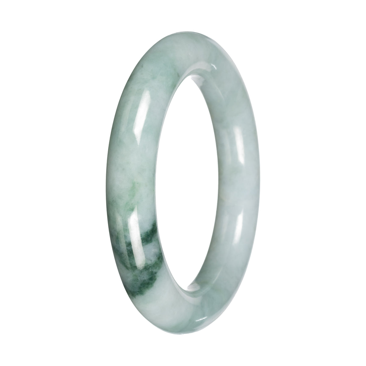 Real Light Green with Deep Green Patch Burmese Jade Bangle - 51mm Round