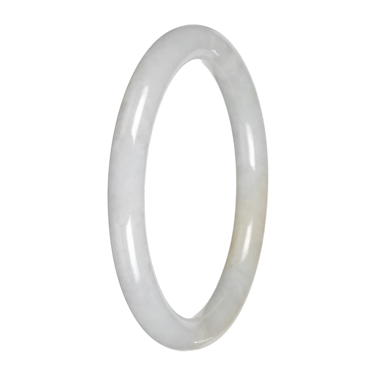 Authentic White with Pale Yellow Patch Traditional Jade Bangle Bracelet - 59mm Petite Round