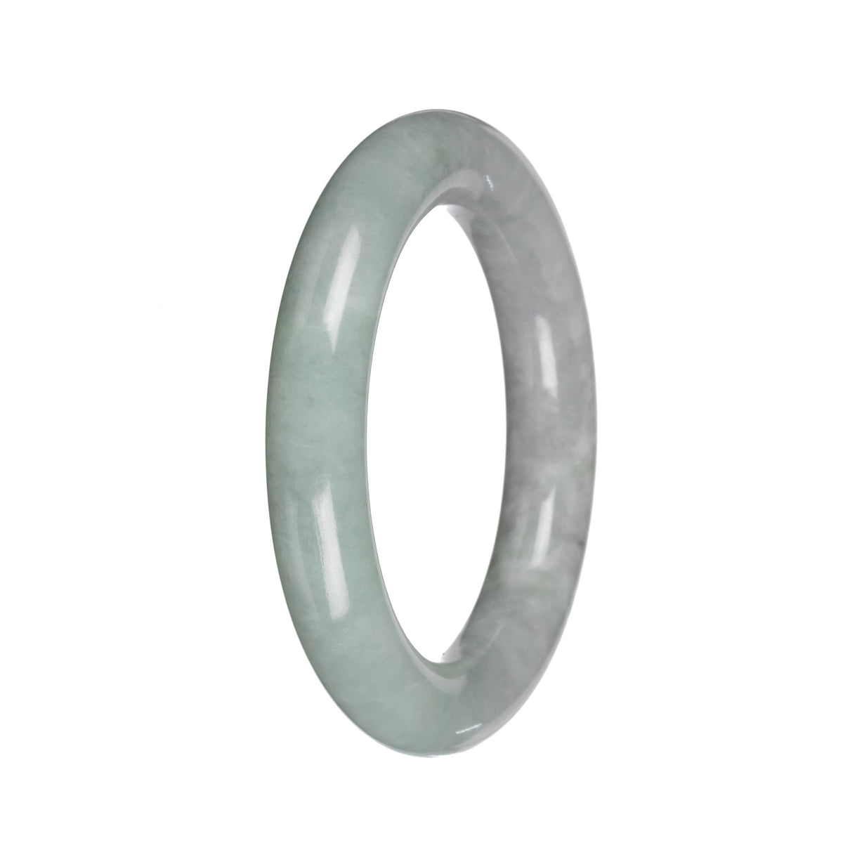 Authentic Gray with Light Green Section Burma Jade Bangle - 51mm Round