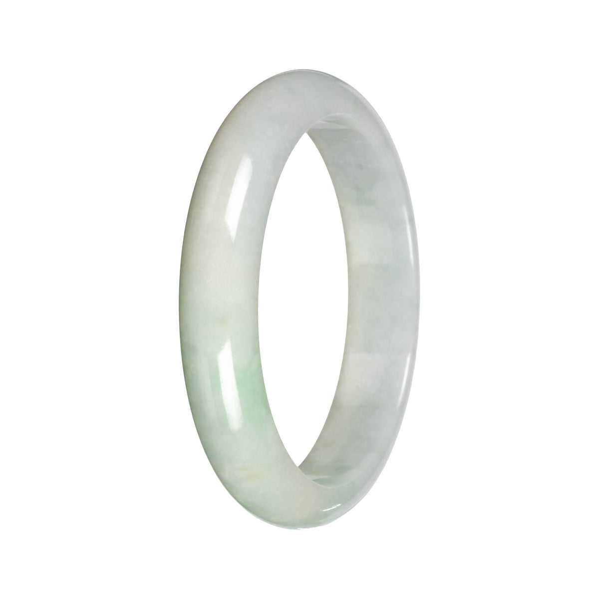 Authentic Light Gray with Light Apple Green Patch Jadeite Bangle - 53mm Half Moon