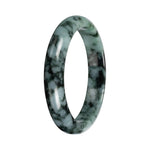Real Green with Deep Green Pattern Burmese Jade Bangle - 56mm Half Moon