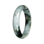Untreated Light Green with Deep Green and Olive Green Pattern Jade Bangle Bracelet - 53mm Half Moon