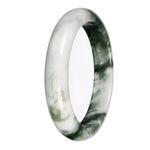 Genuine White with Deep Green Pattern Deep Green with White Section Burma Jade Bangle Bracelet - 67mm Half Moon