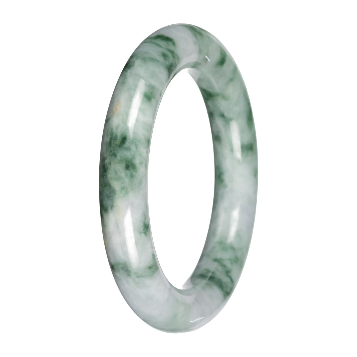 Genuine White and Green Pattern Jade Bangle Bracelet - 53mm Round