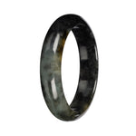 Authentic Deep Gray and Green Pattern Burmese Jade Bangle Bracelet - 58mm Half Moon