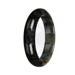 Authentic Deep Gray and Green Pattern Burmese Jade Bangle Bracelet - 58mm Half Moon