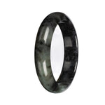 Authentic Deep Gray and Green Pattern Burmese Jade Bangle Bracelet - 58mm Half Moon