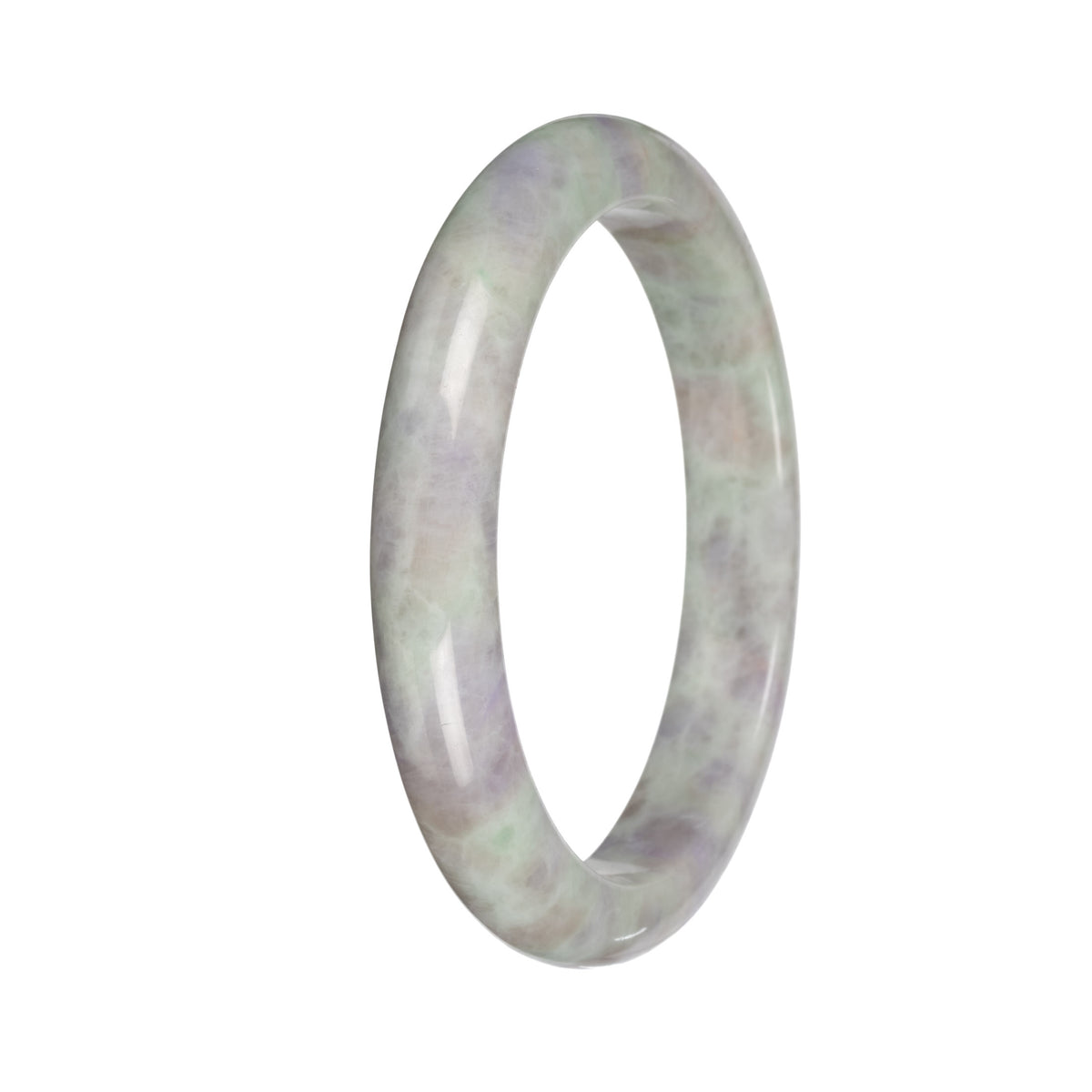 Authentic Light Green and Lavender Pattern Jade Bangle Bracelet - 59mm Half Moon