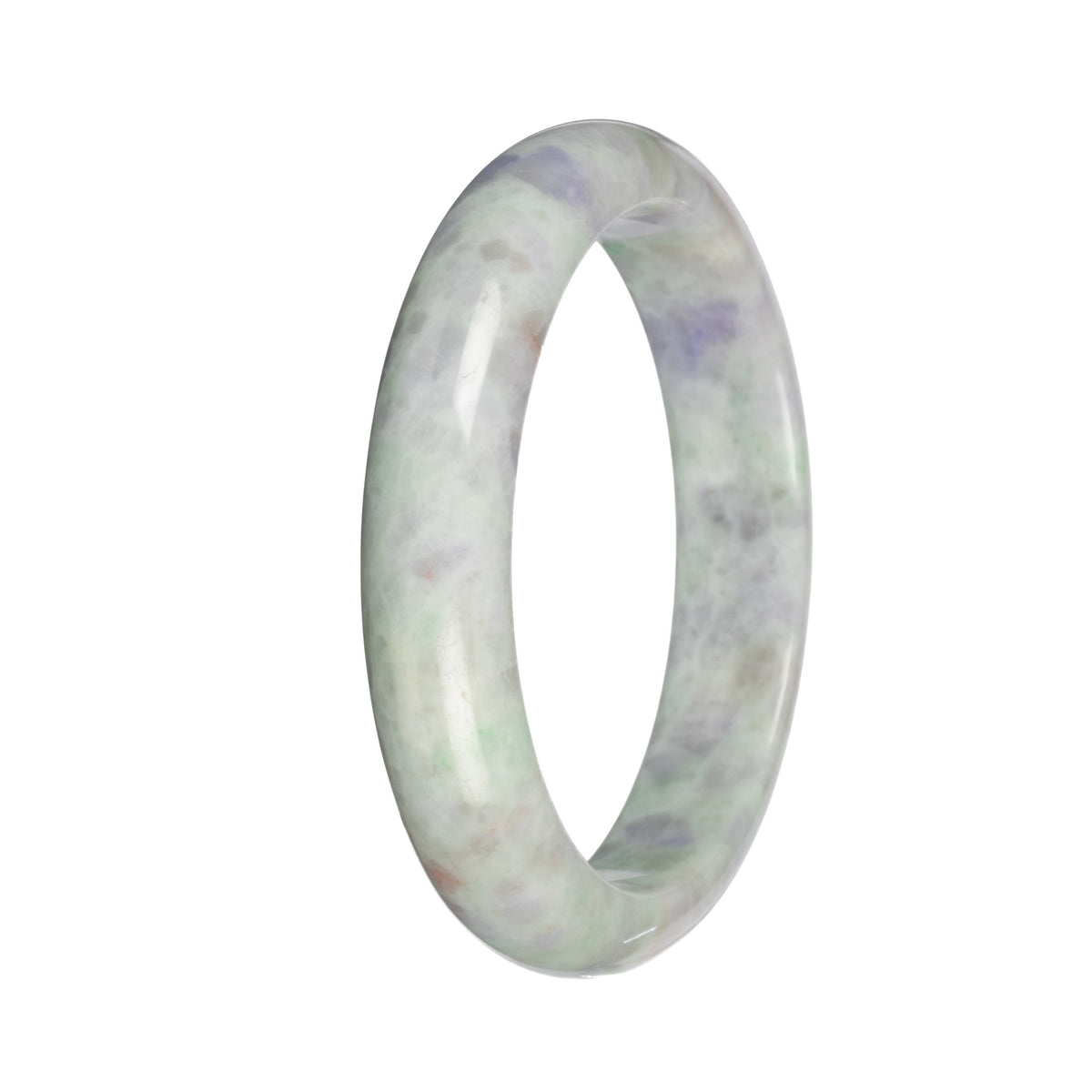 Natural Light Green and Lavender Pattern Burma Jade Bangle Bracelet - 59mm Half Moon
