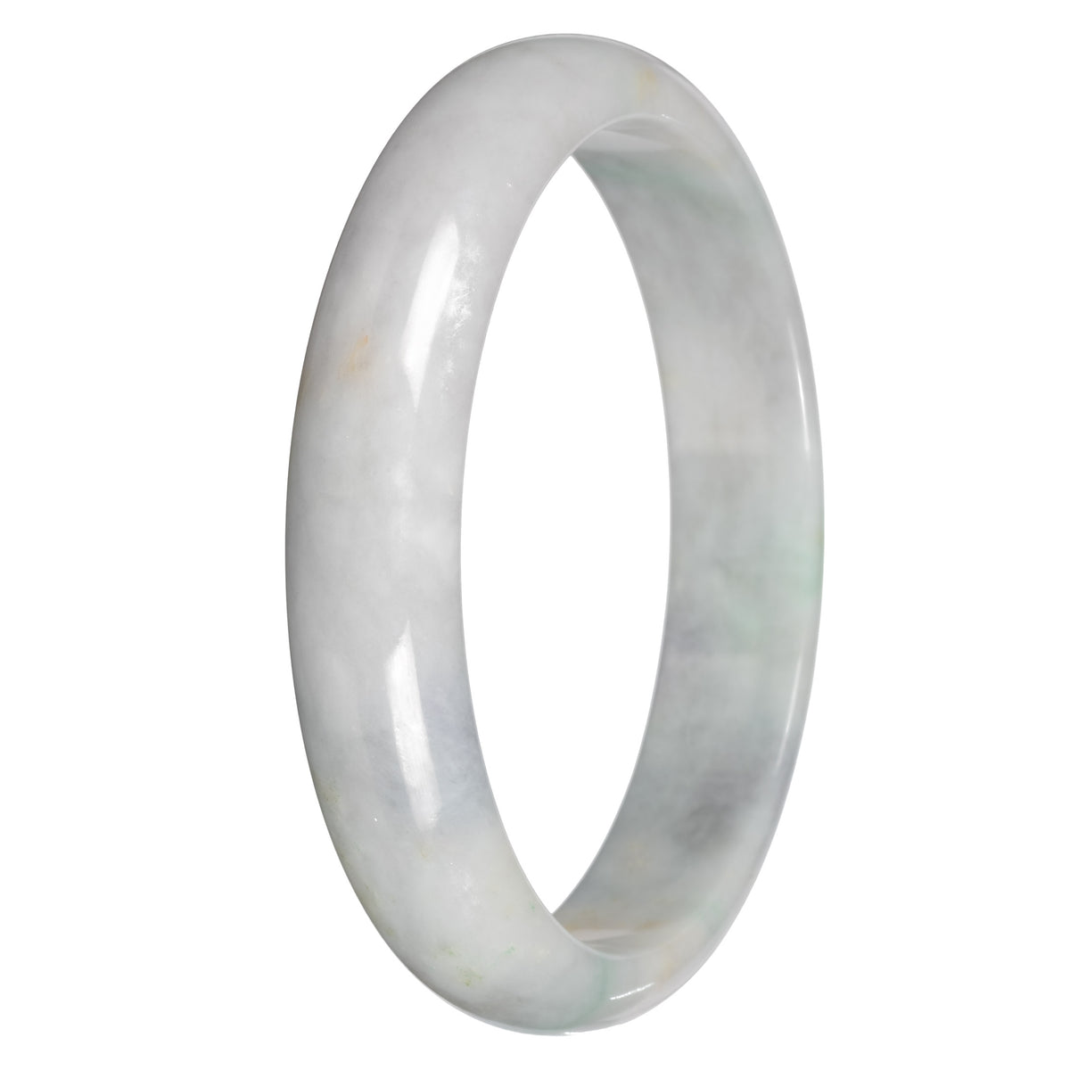 Natural White with Grey and Green Sections Jadeite Bangle Bracelet - 79mm Half Moon