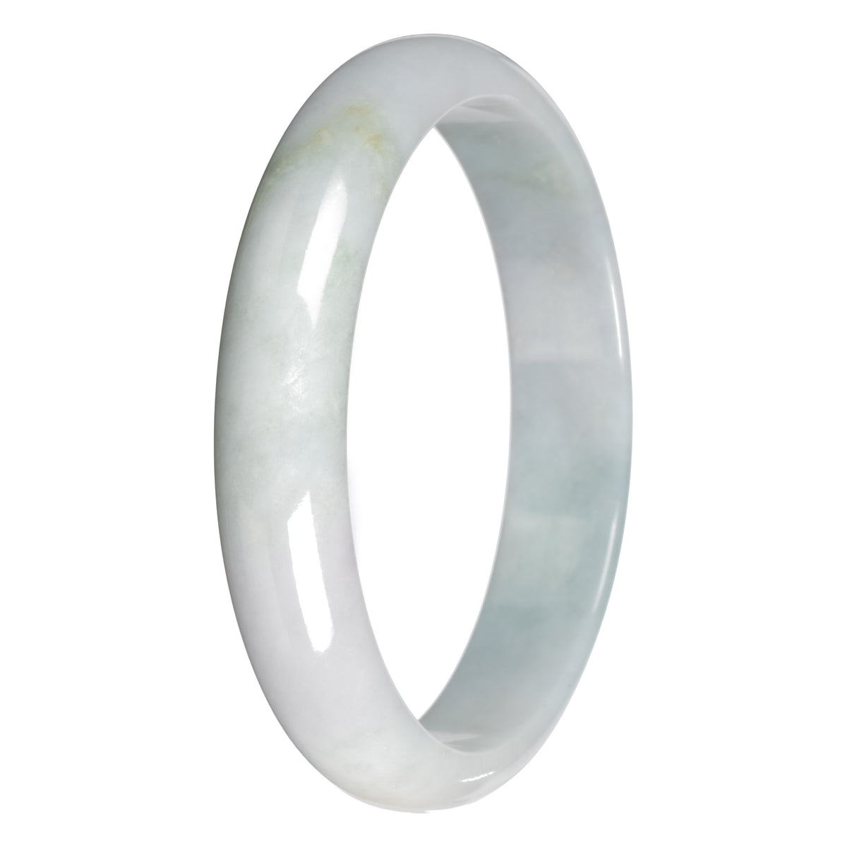 Real Pale Green with White Section Jadeite Jade Bangle - 78mm Half Moon