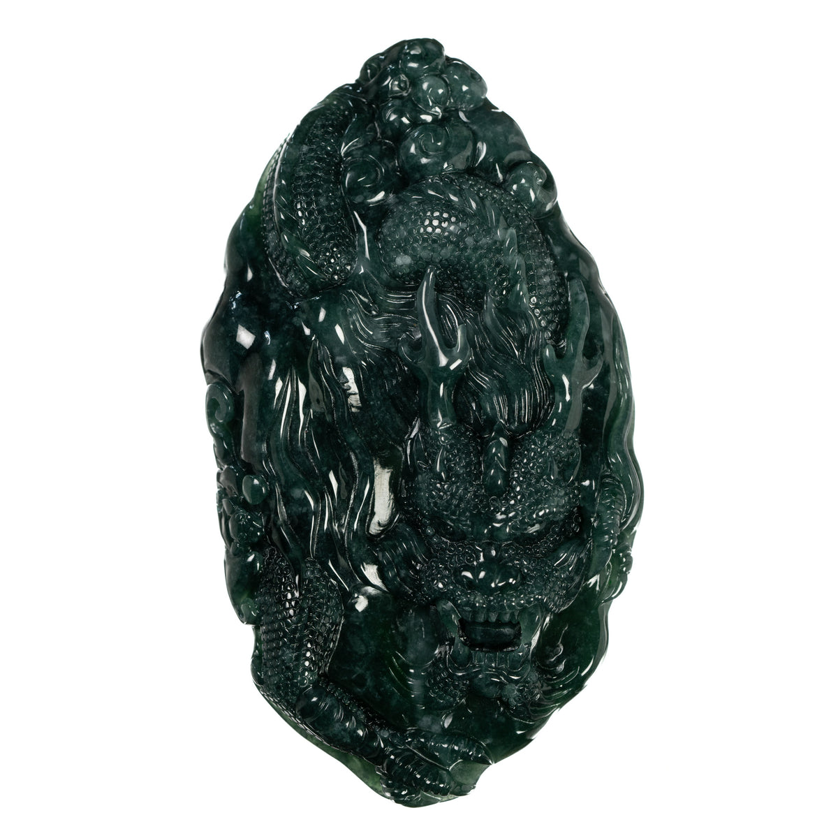 Deep Green Burmese Jade Dragon Pendant