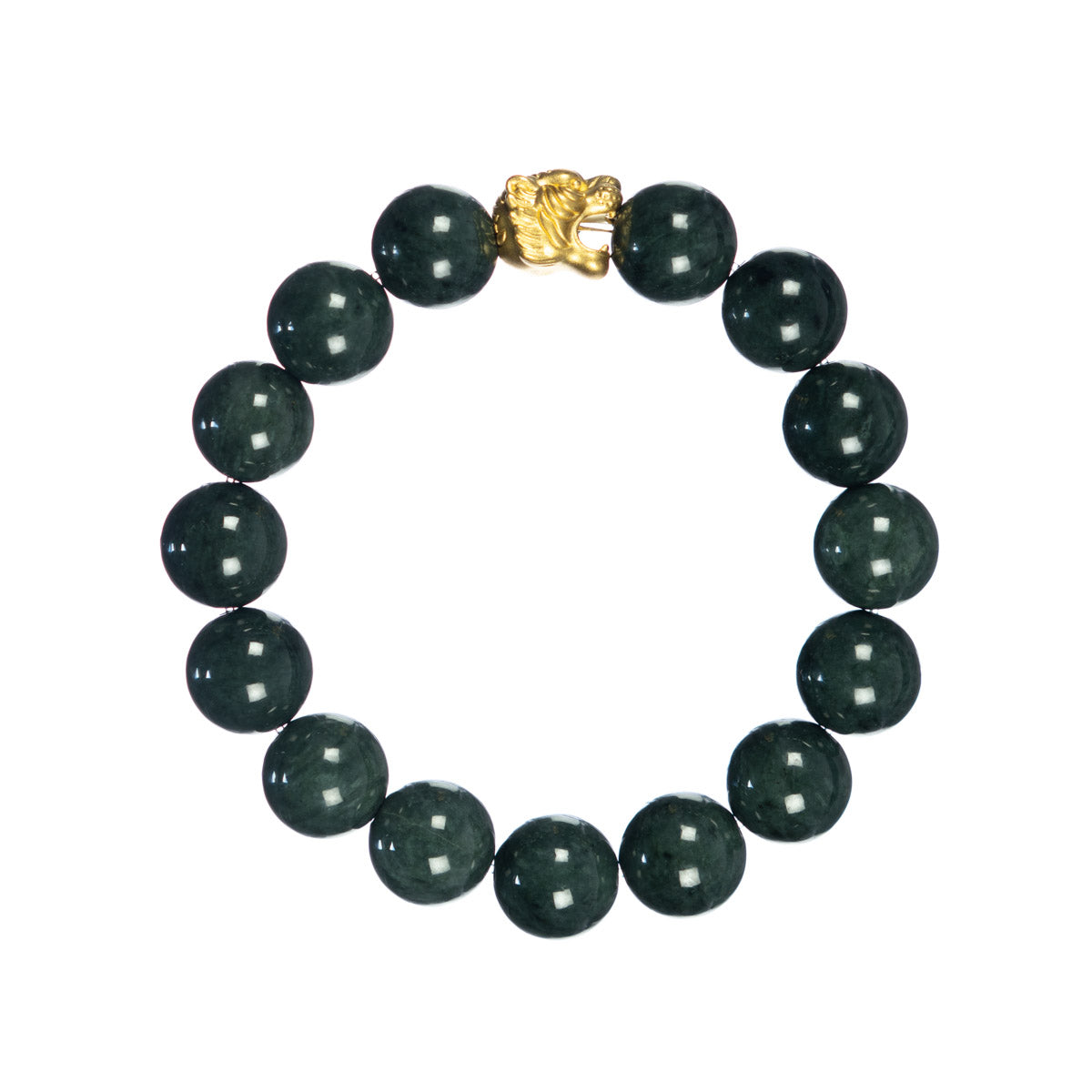 Real Green Jade Beads Bracelet Bangle | Real Jade & Yellow Gold Jewelry 6.5 Inches