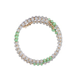 White and Green Jadeite Jade Wrap Bracelet in 14K Yellow Gold
