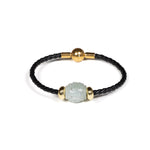 Lene Leather Jade Bracelet - Carved Jade Barrel Bracelet