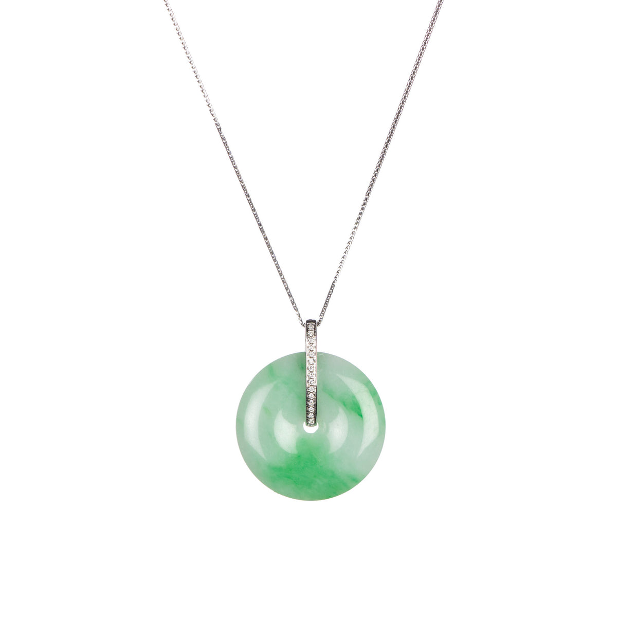 Jade Pi Disc Pendant in 18K White Gold & Diamonds (PingAnKou)