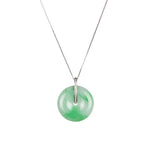 Jade Pi Disc Pendant in 18K White Gold & Diamonds (PingAnKou)