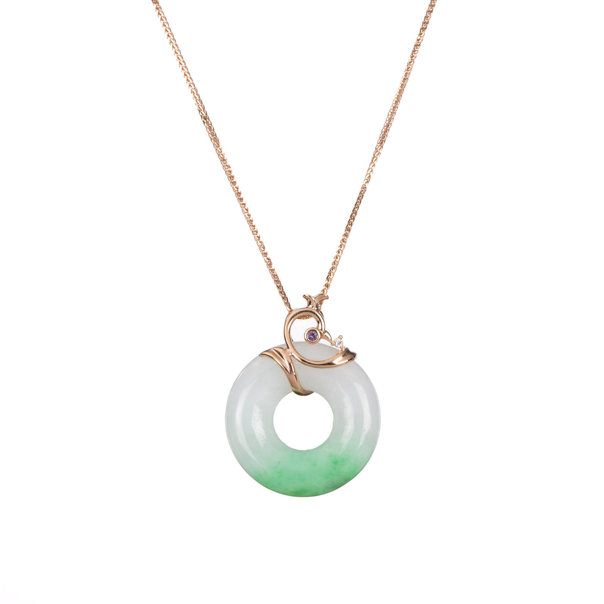 Apple Green Jade Donut Pendant in 18K Rose Gold