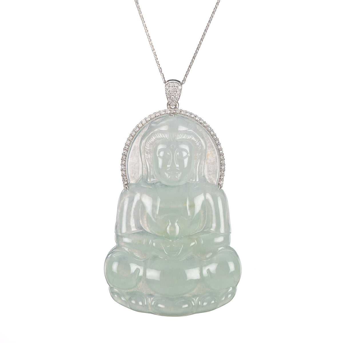 Large Icy GuanYin Jadeite Jade Pendant