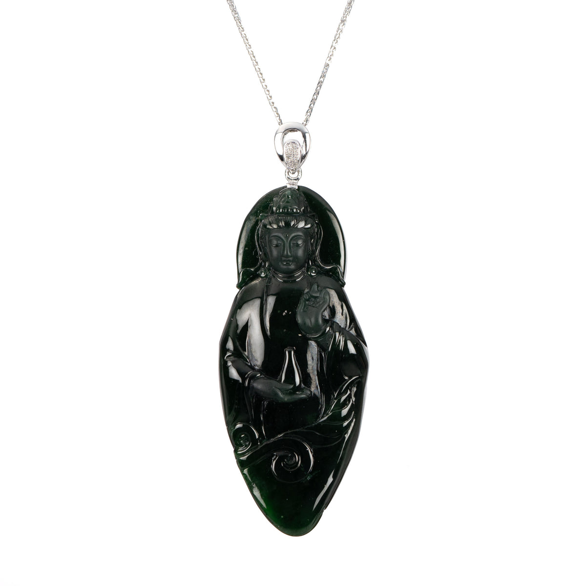 Deep Green GuanYin Jade Pendant