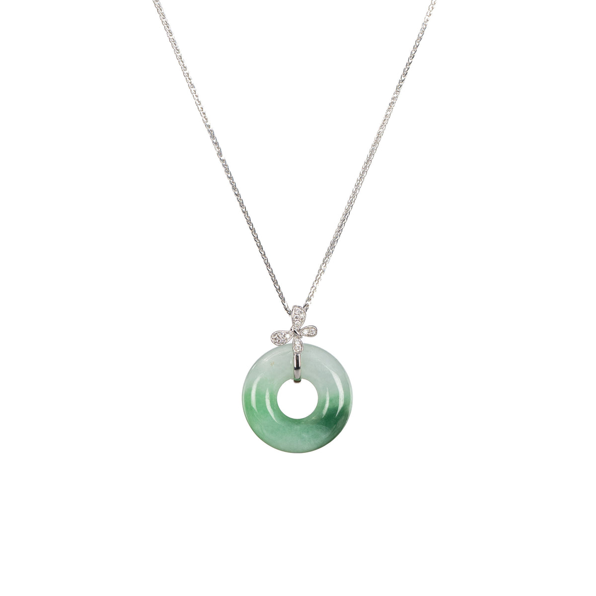 Petite Butterfly Jade Donut Pendant in 18K White Gold