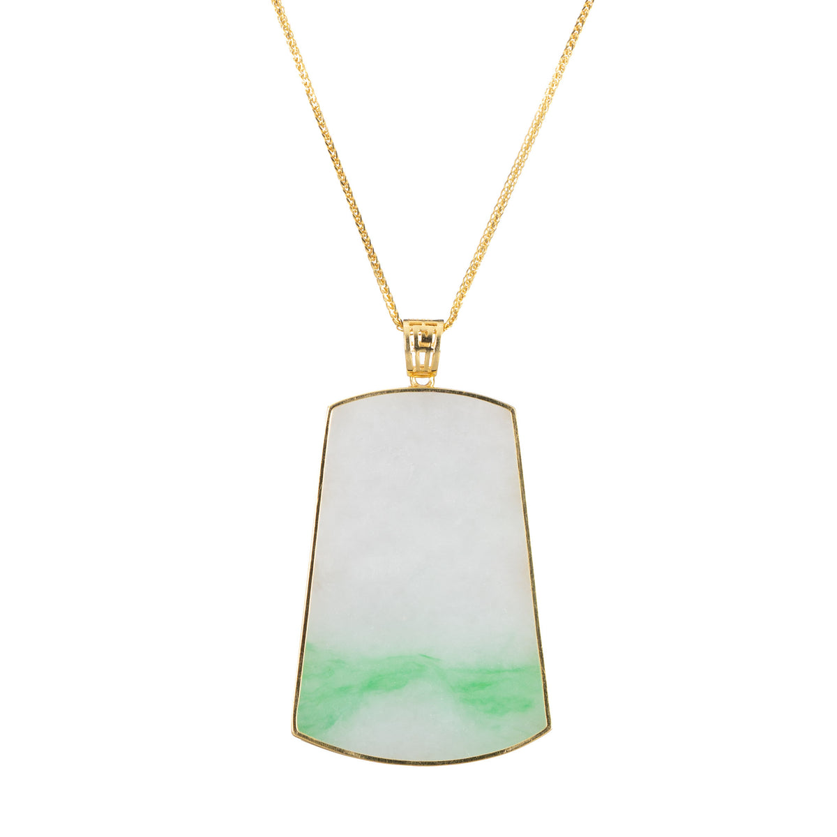 Trapezoid Apple Green and White Jade Pendant - Floral Frame