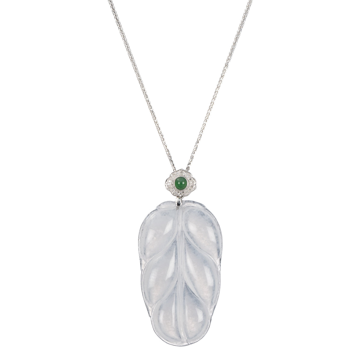 18K White Gold Icy White Jadeite Leaf Pendant