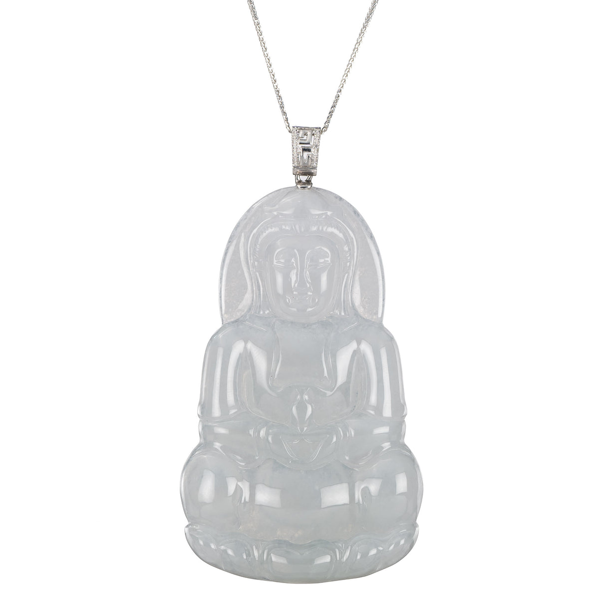 Translucent White Guanyin Jade Pendant