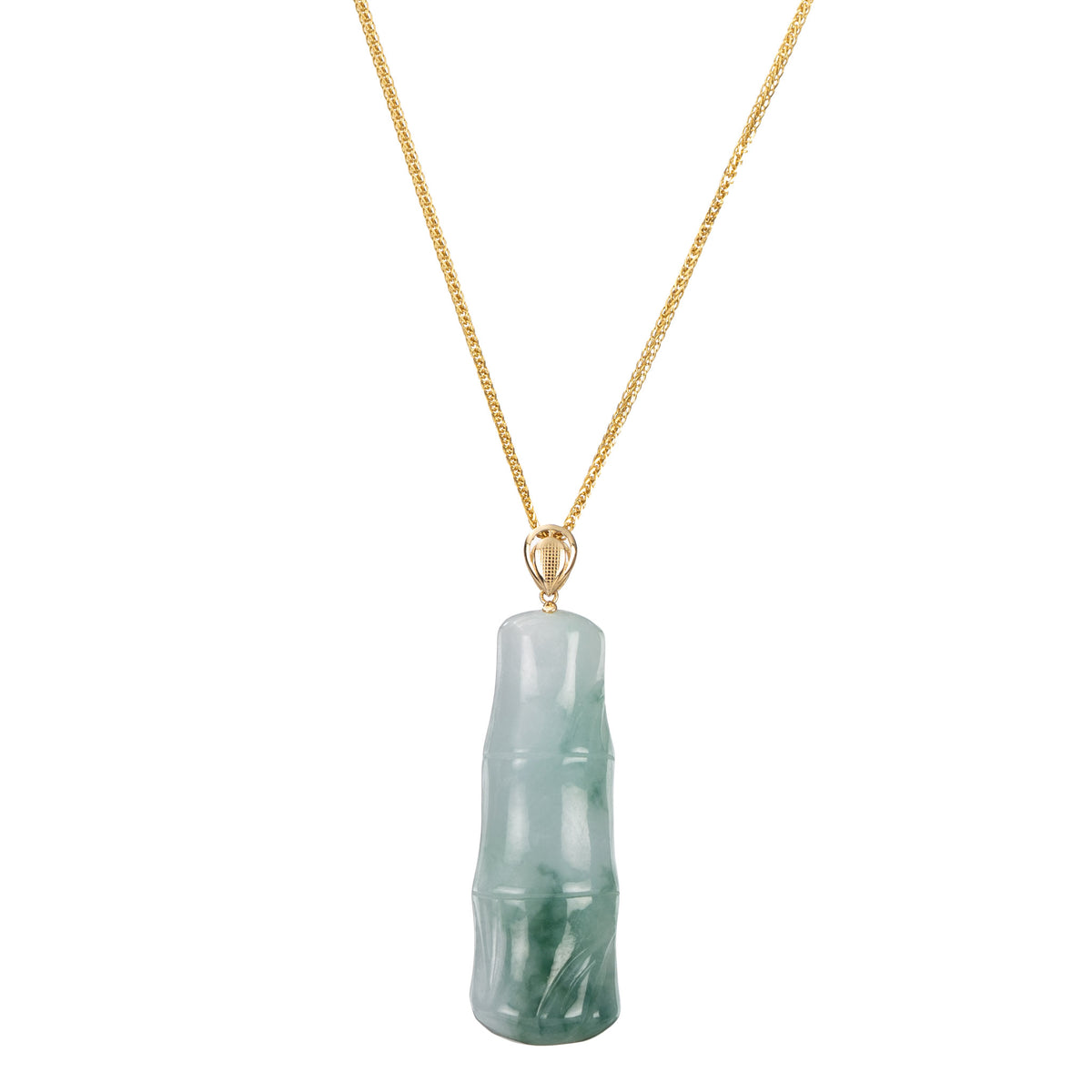 18K Yellow Gold Bamboo Jadeite Jade Pendant