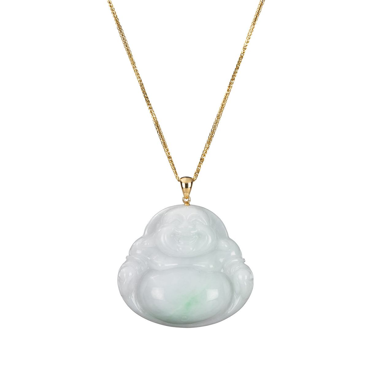Laughing Buddha Jadeite Jade Pendant in 18K Yellow Gold