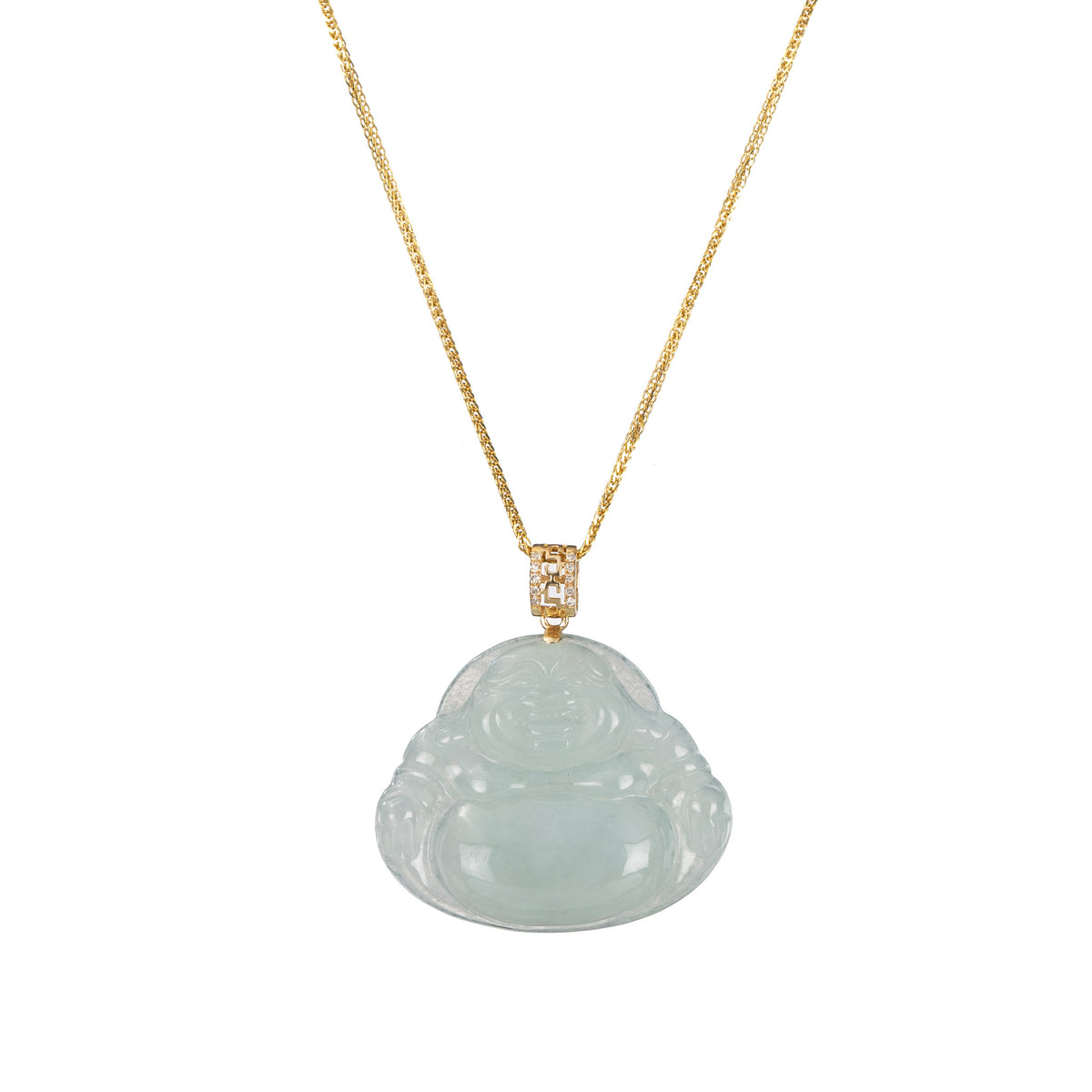 Highly Translucent Happy Buddha Jadeite Jade Necklace