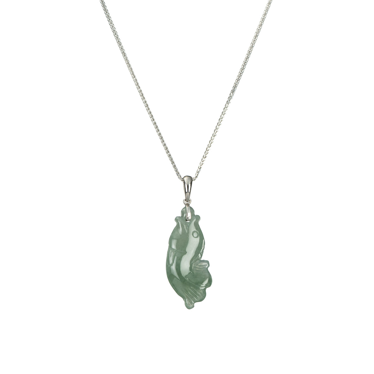Carved Jade Fish Necklace - Burmese Jadeite