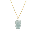 Cutesy Cat Jade Pendant with 18K Yellow Gold